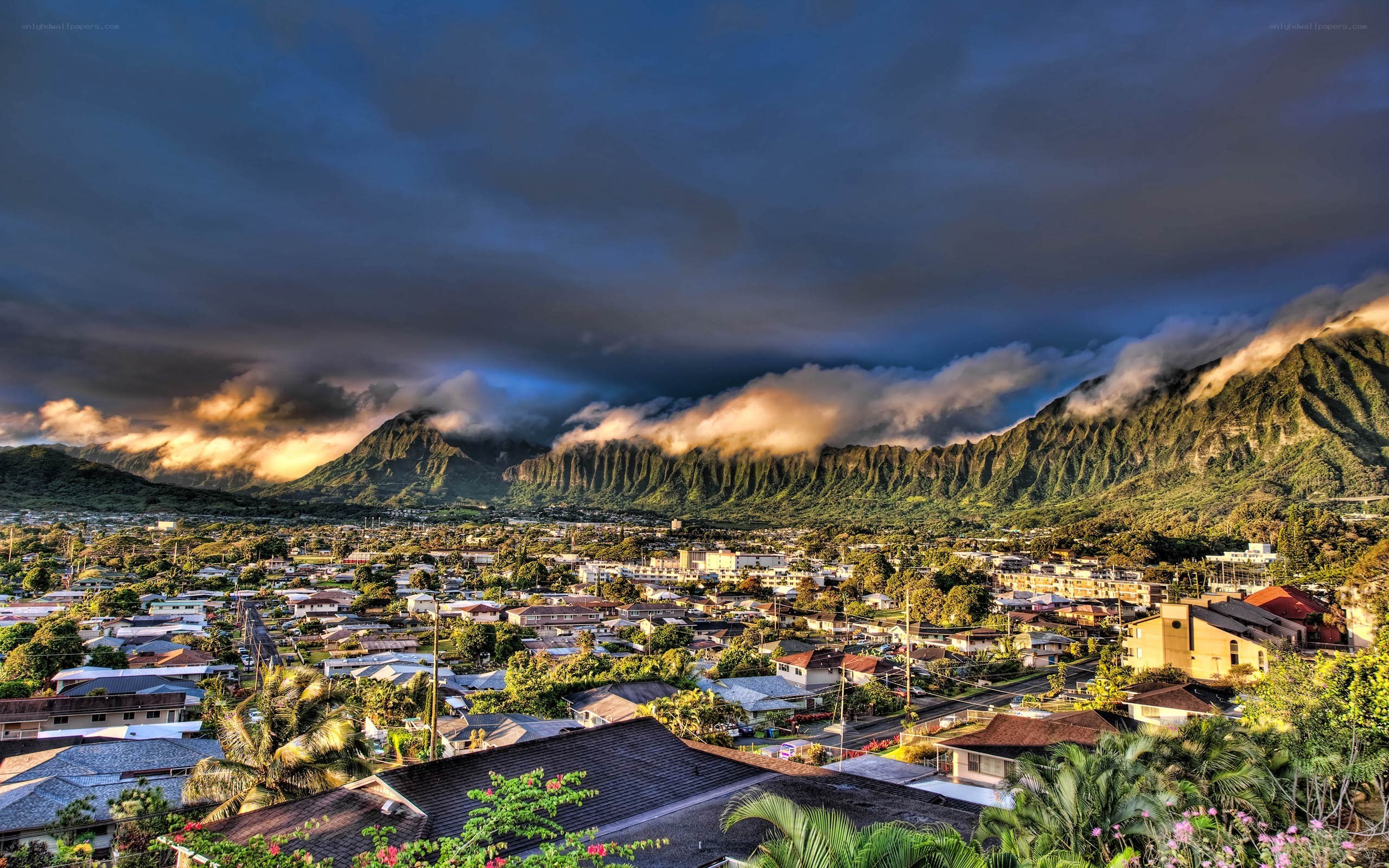 Hawaii mountain town landscape