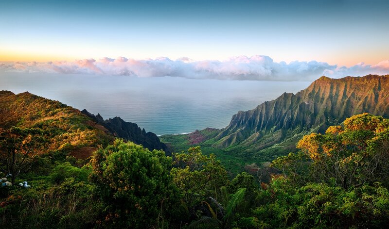 Hawaiian coastal mountain vista