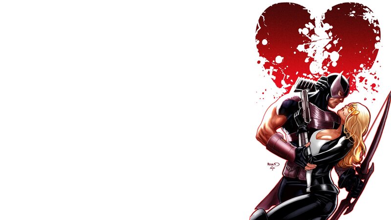Hawkeye and Mockingbird embrace