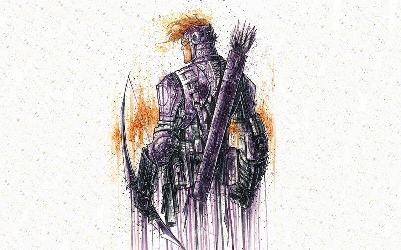 Hawkeye in purple armor