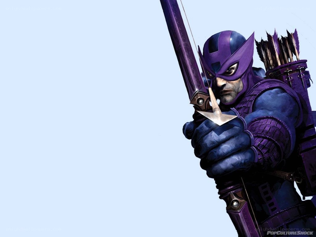 Hawkeye in purple suit