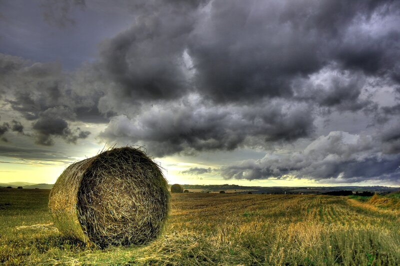 Hay Bale in Field — Gray, Dramatic