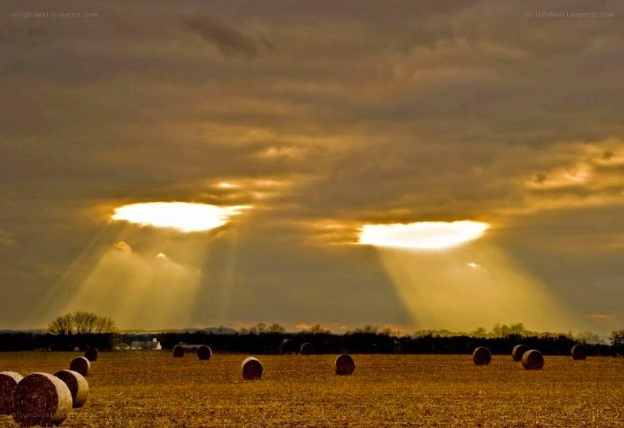 Hay bales at sunset