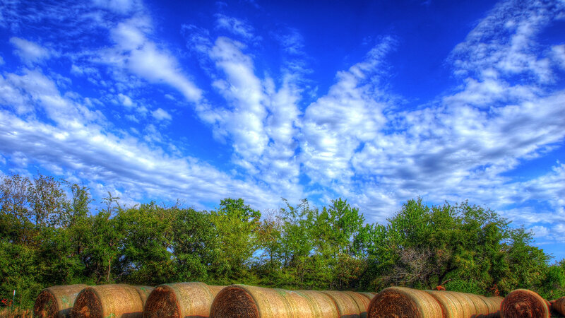 Hay Bales in Field — Blue, Dramatic, Afternoon