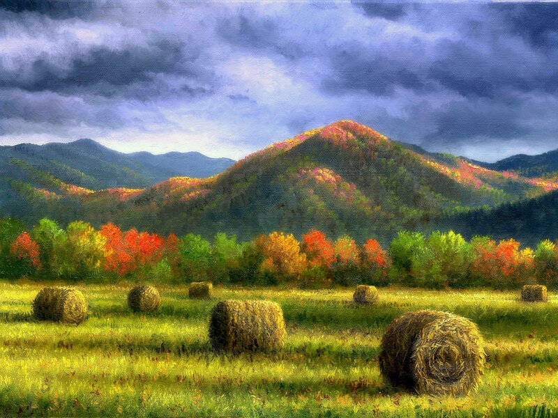 Hay Bales in Field — Green, Dramatic, Autumn