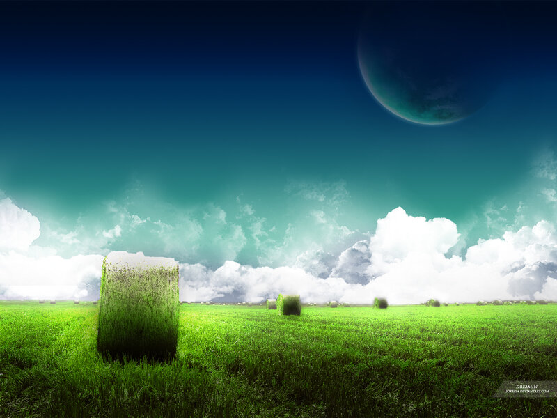 Hay Bales in Field — Green, Serene, Night