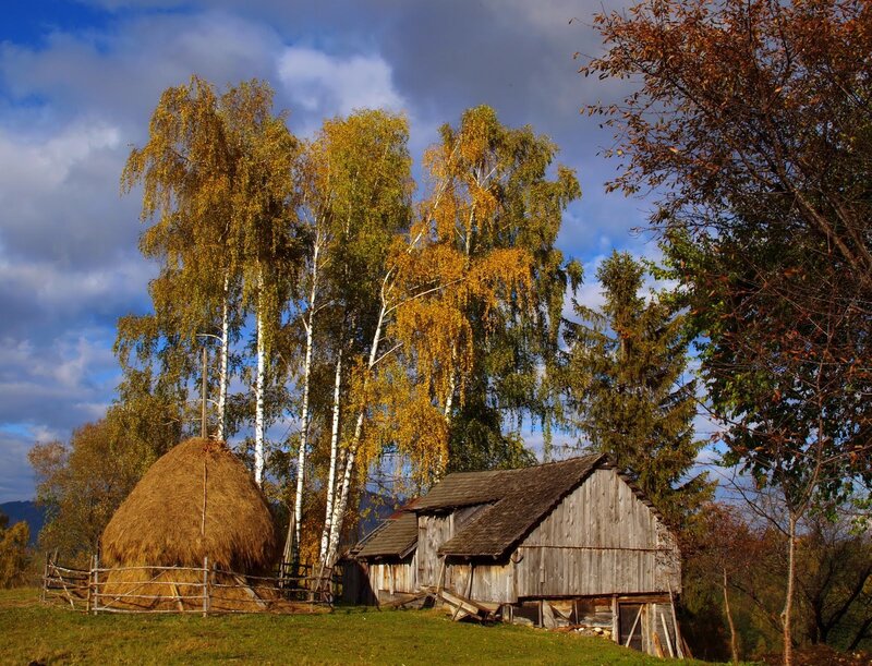 Haystack and Wooden Barn
