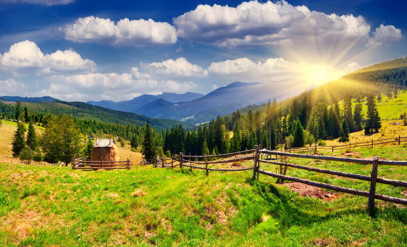 Haystack in Mountain Valley — Green, Serene