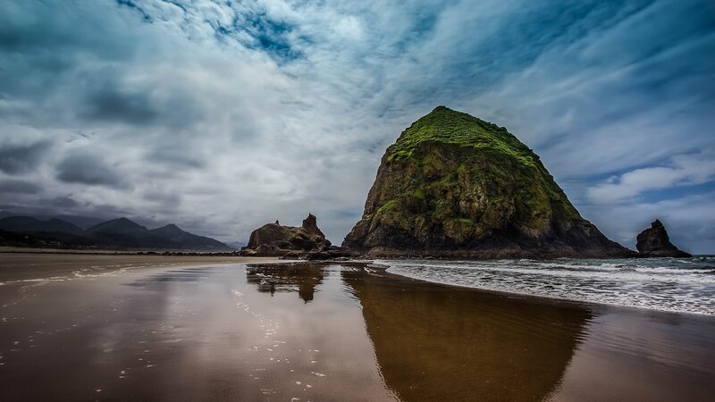 Haystack Rock at Beach — Blue