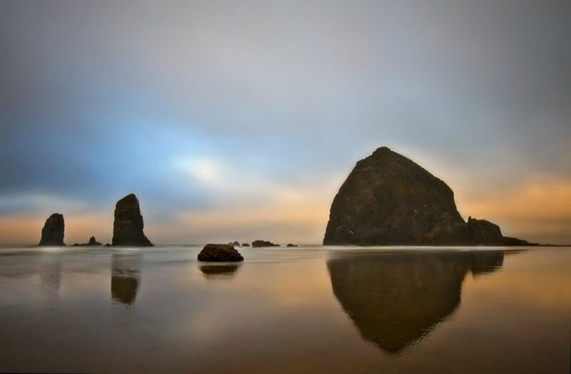 Haystack Rock at Sunset — Blue