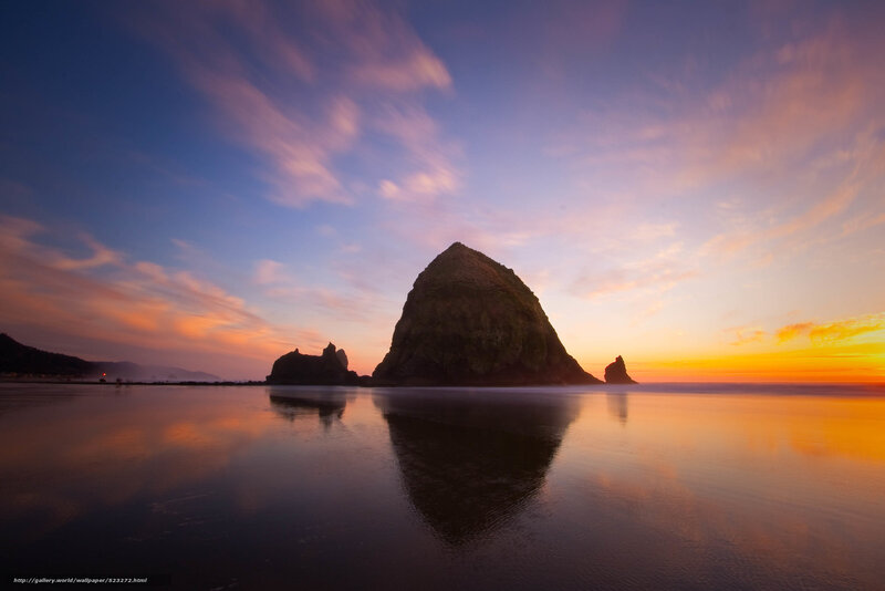 Haystack Rock at Sunset — Orange, Serene