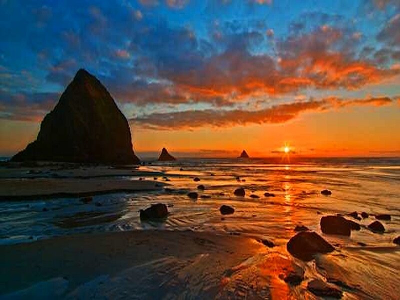 Haystack Rock at Sunset — Orange