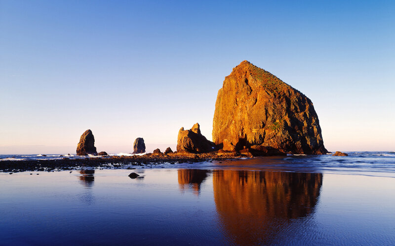 Haystack Rock at sunset