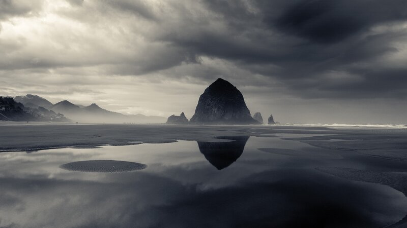 Haystack Rock Reflection — Gray