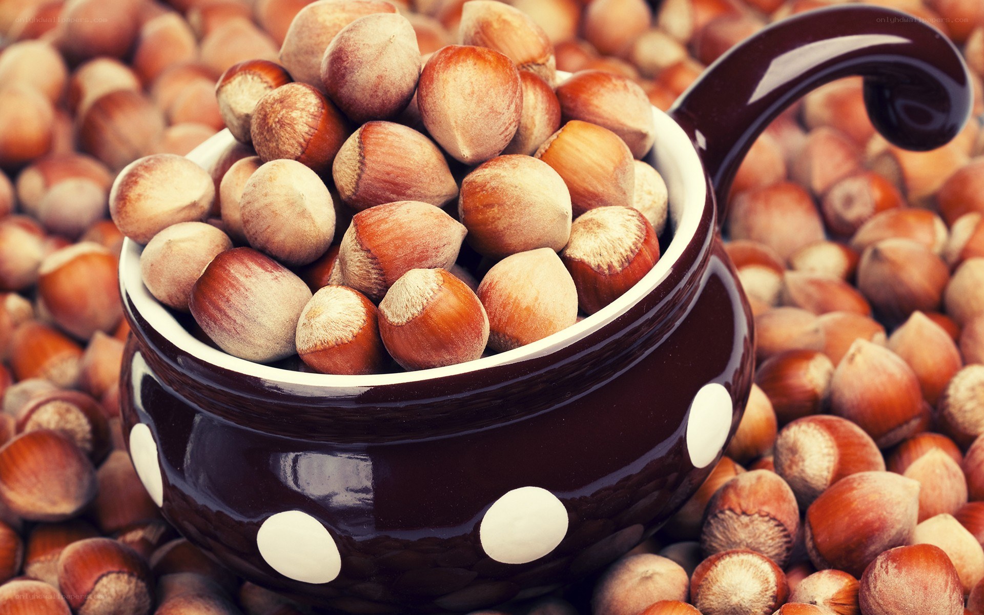 hazelnuts in a polka dot bowl