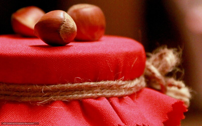 Hazelnuts on red fabric
