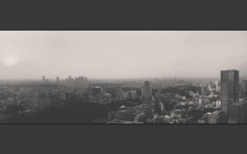 hazy city skyline panorama