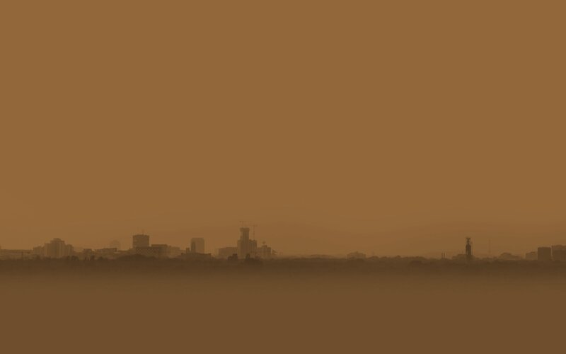 hazy city skyline
