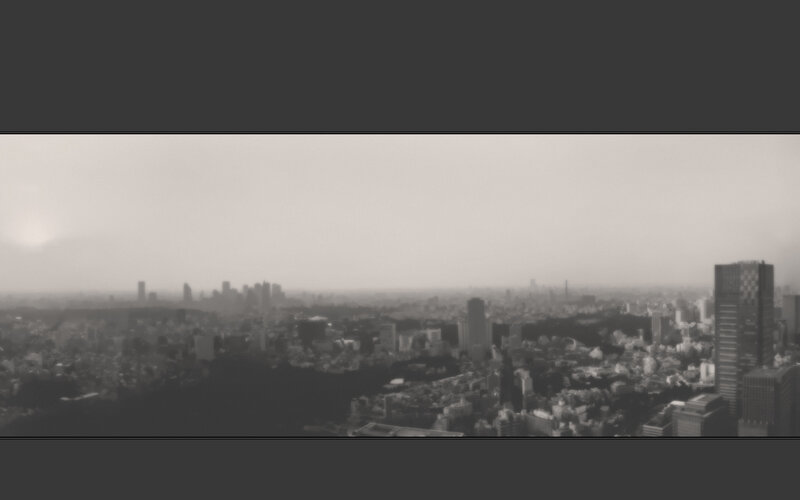 hazy city skyline view