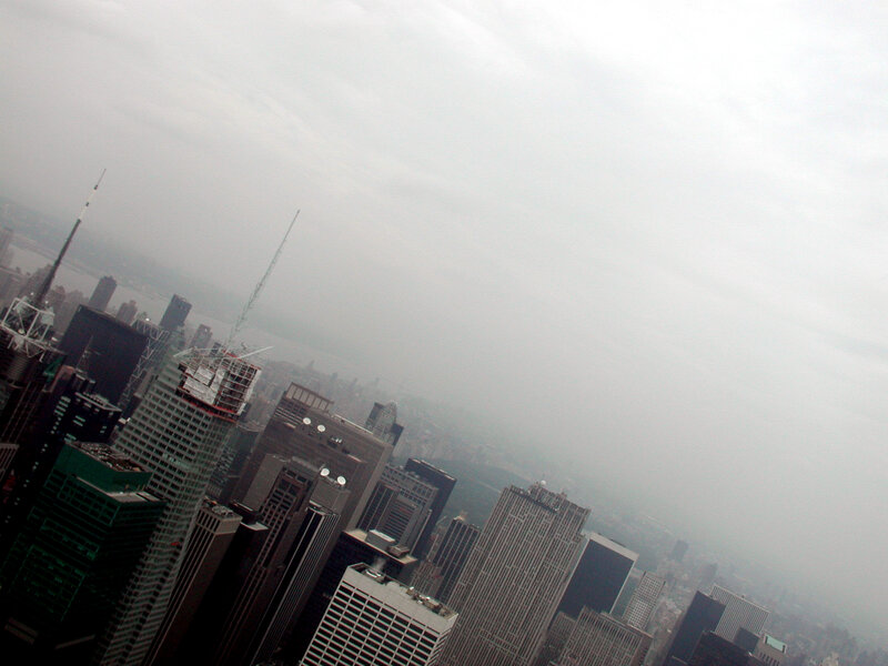 hazy city skyline view