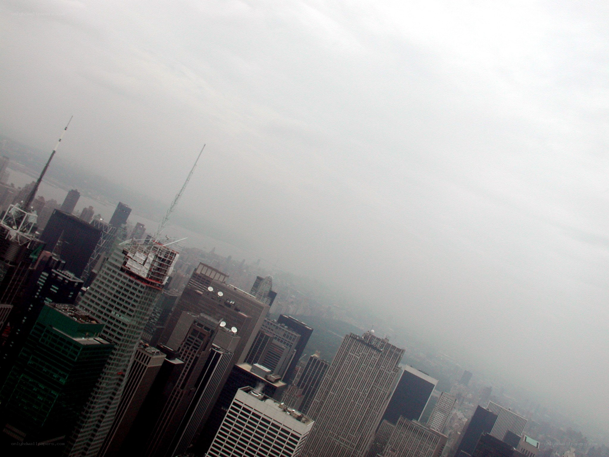 hazy city skyline view