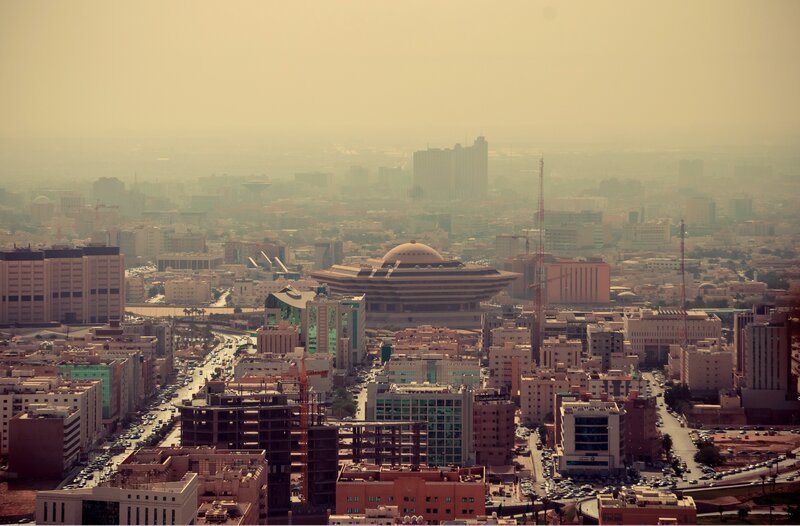 hazy cityscape view