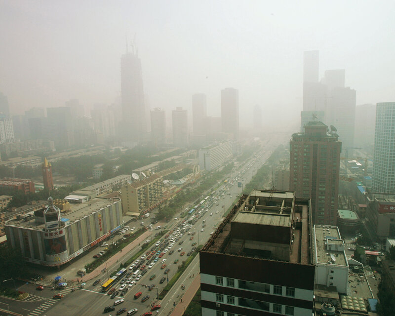 hazy cityscape with traffic