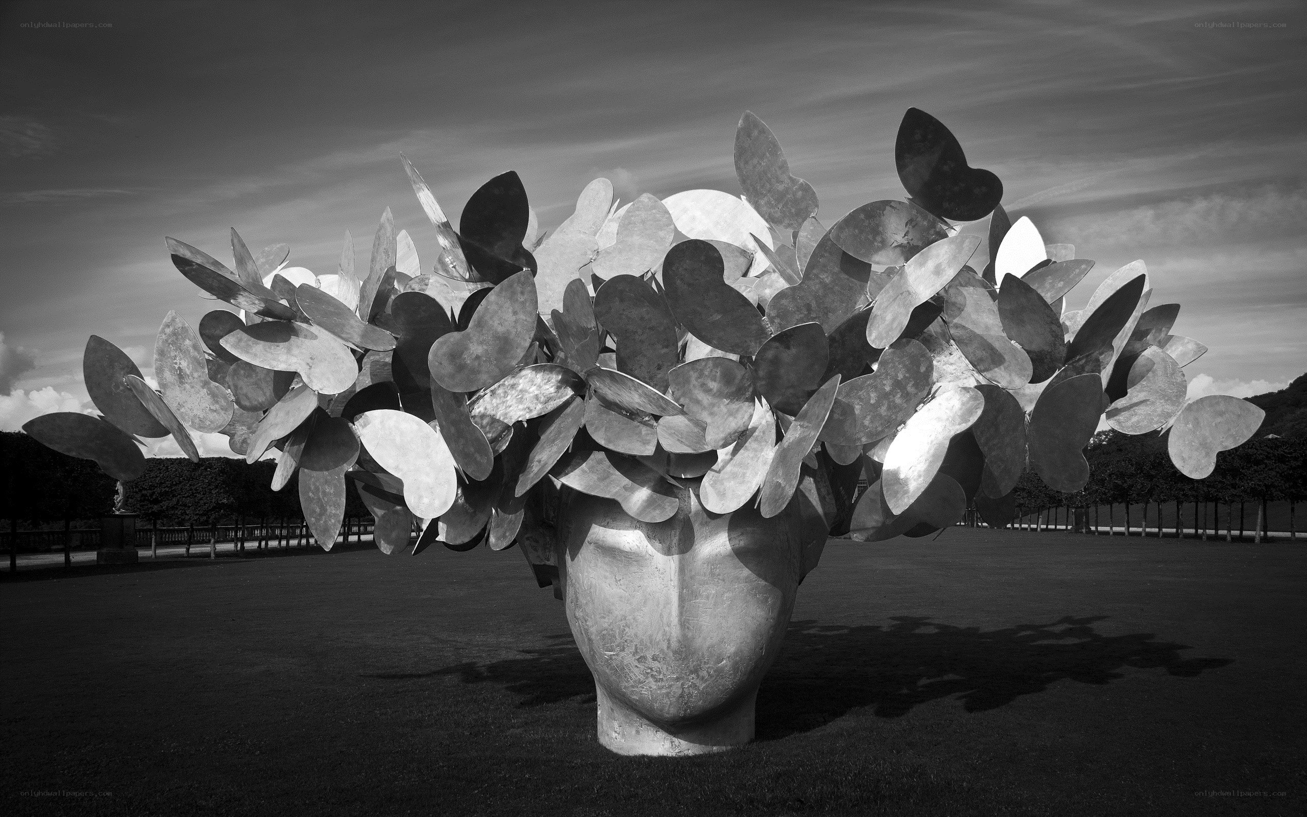 Head sculpture with butterfly leaves