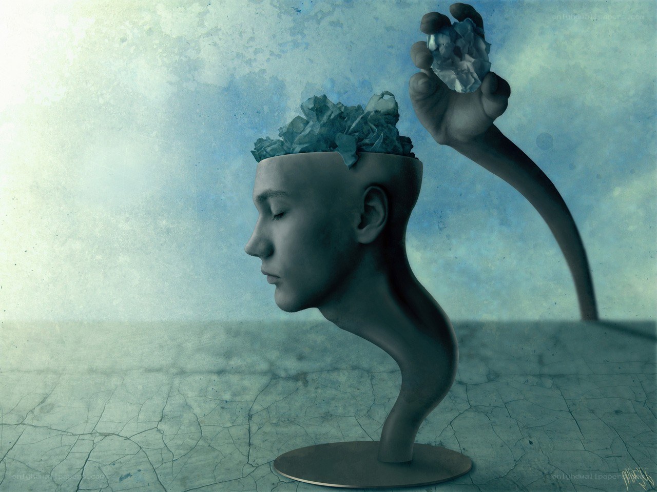 Head with Crumpled Paper