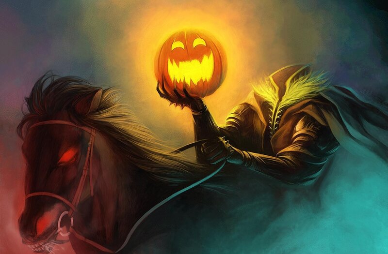 Headless Horseman with Pumpkin — Orange, Dark, Night