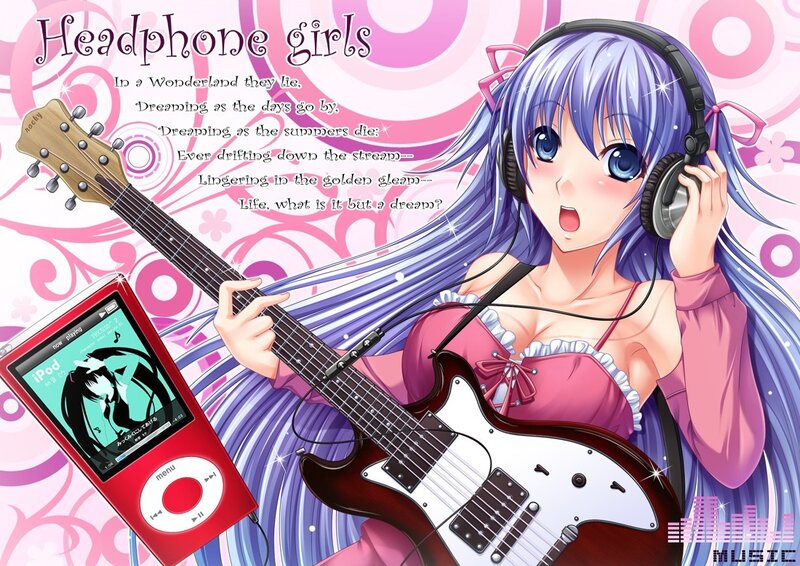 Headphone girl with guitar