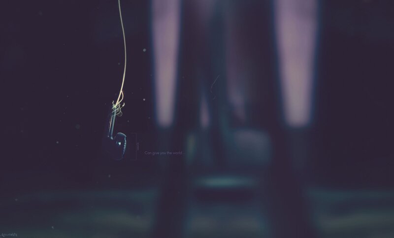 Headphone hanging in dark space