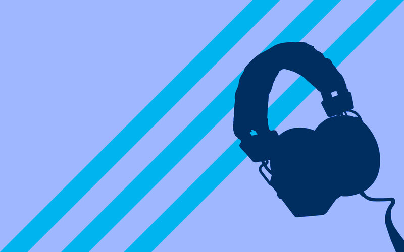 headphone silhouette on blue stripes