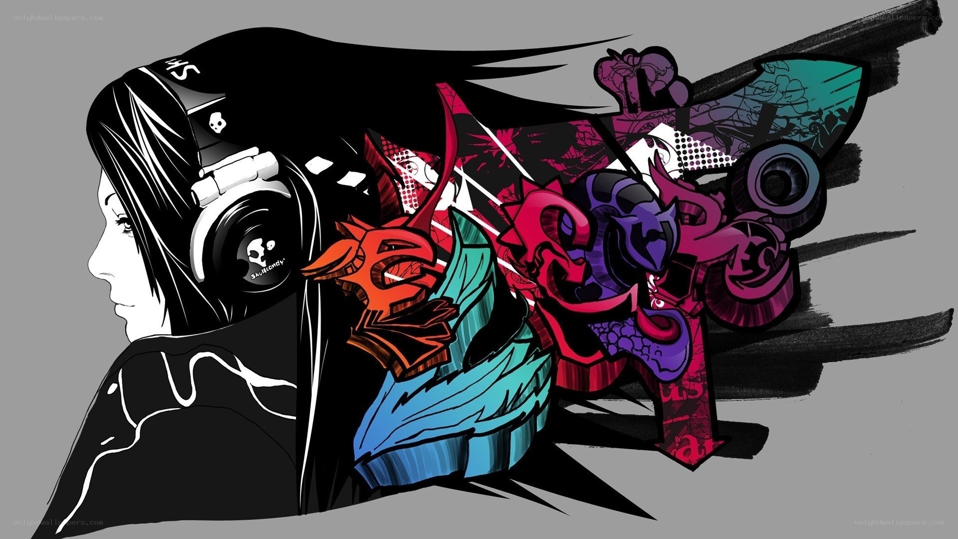 headphones and graffiti art
