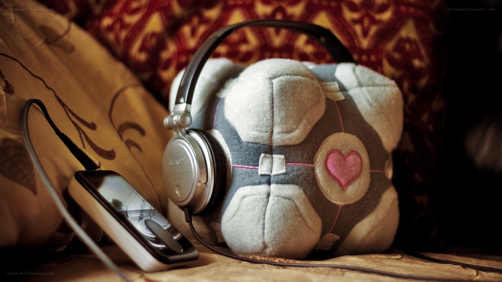 headphones and plush toy