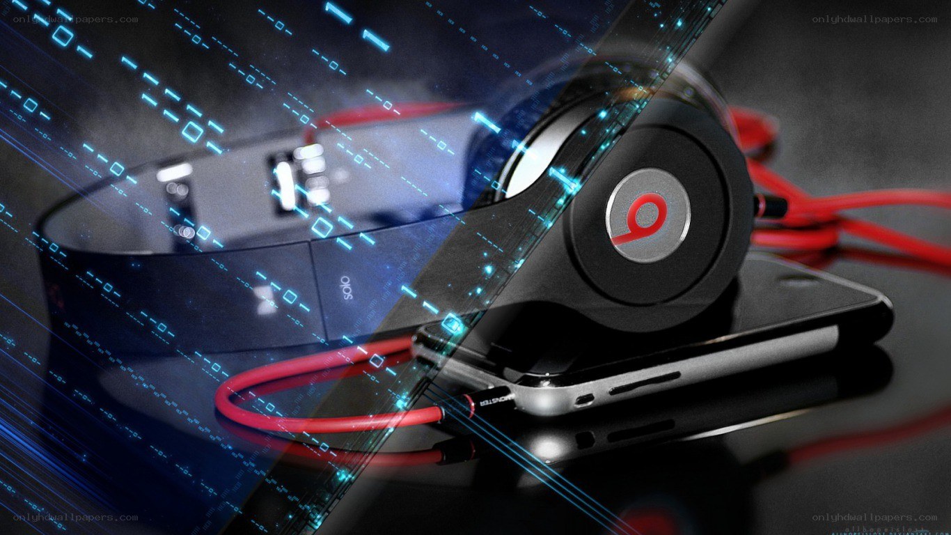 headphones and smartphone with digital effects