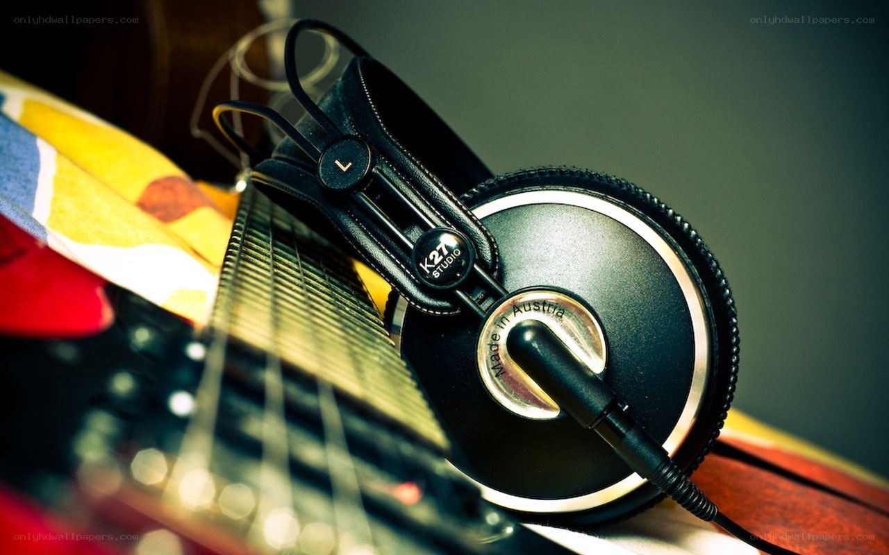 Headphones on a guitar