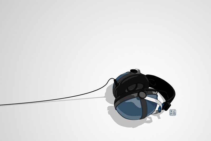 Headphones on a white surface