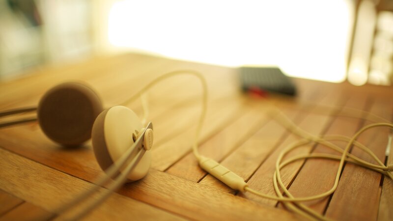 Headphones on a wooden table