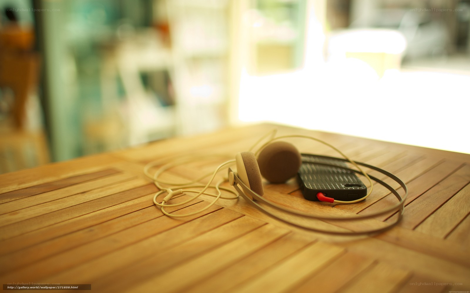 Headphones on a wooden table