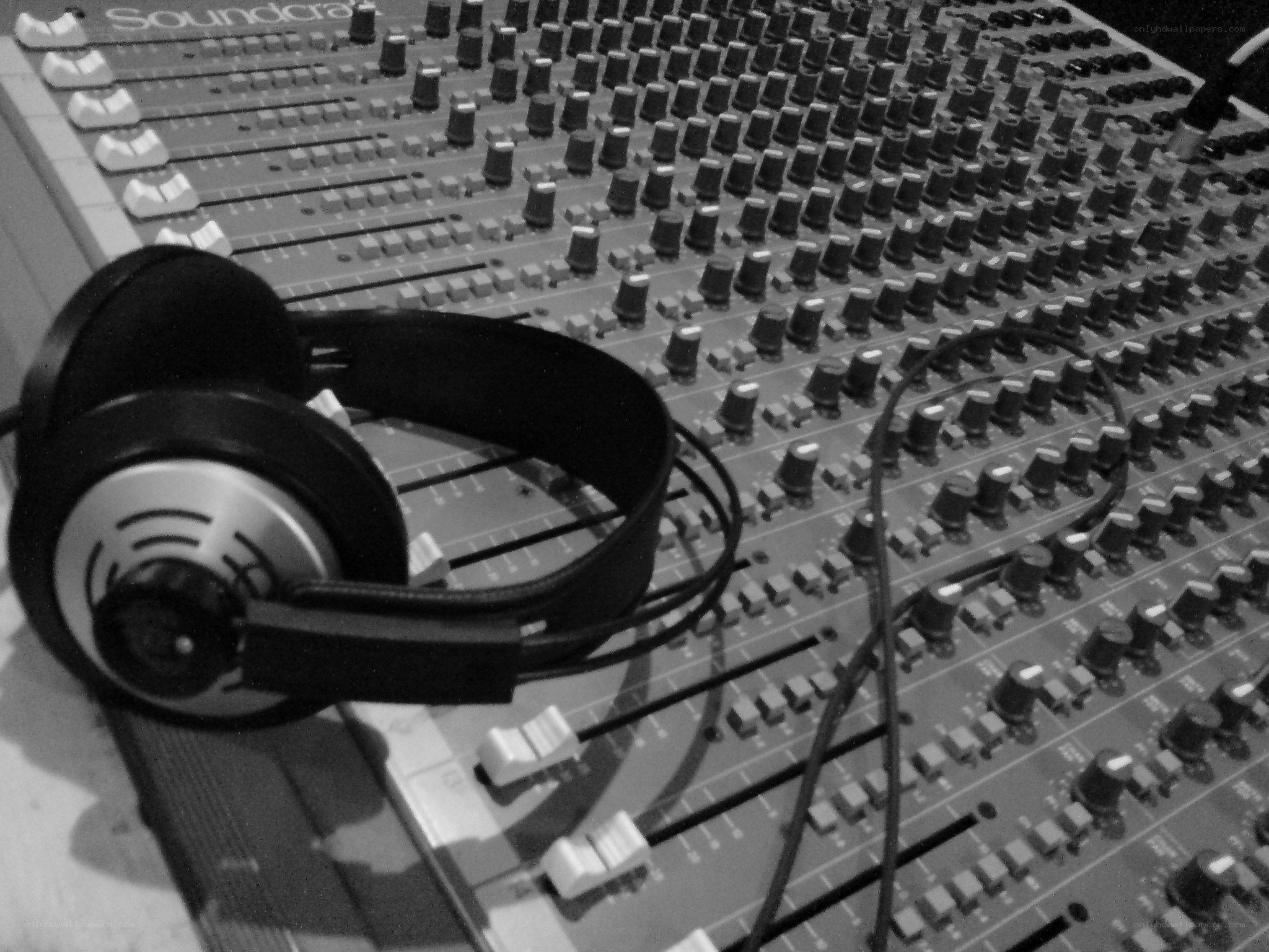headphones on mixing board