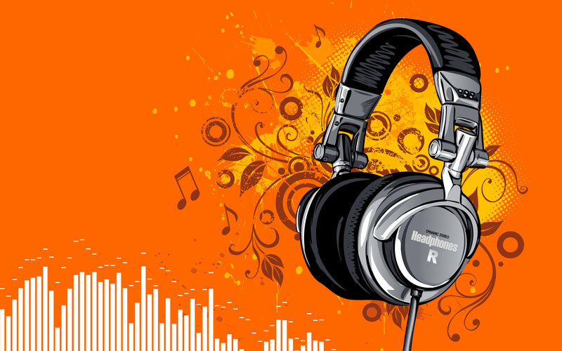Headphones on Orange Background