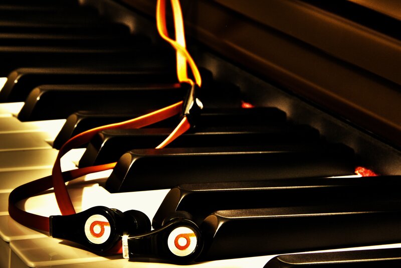 Headphones on Piano Keys — Black