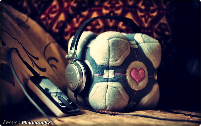 Headphones on Plush Toy — Brown