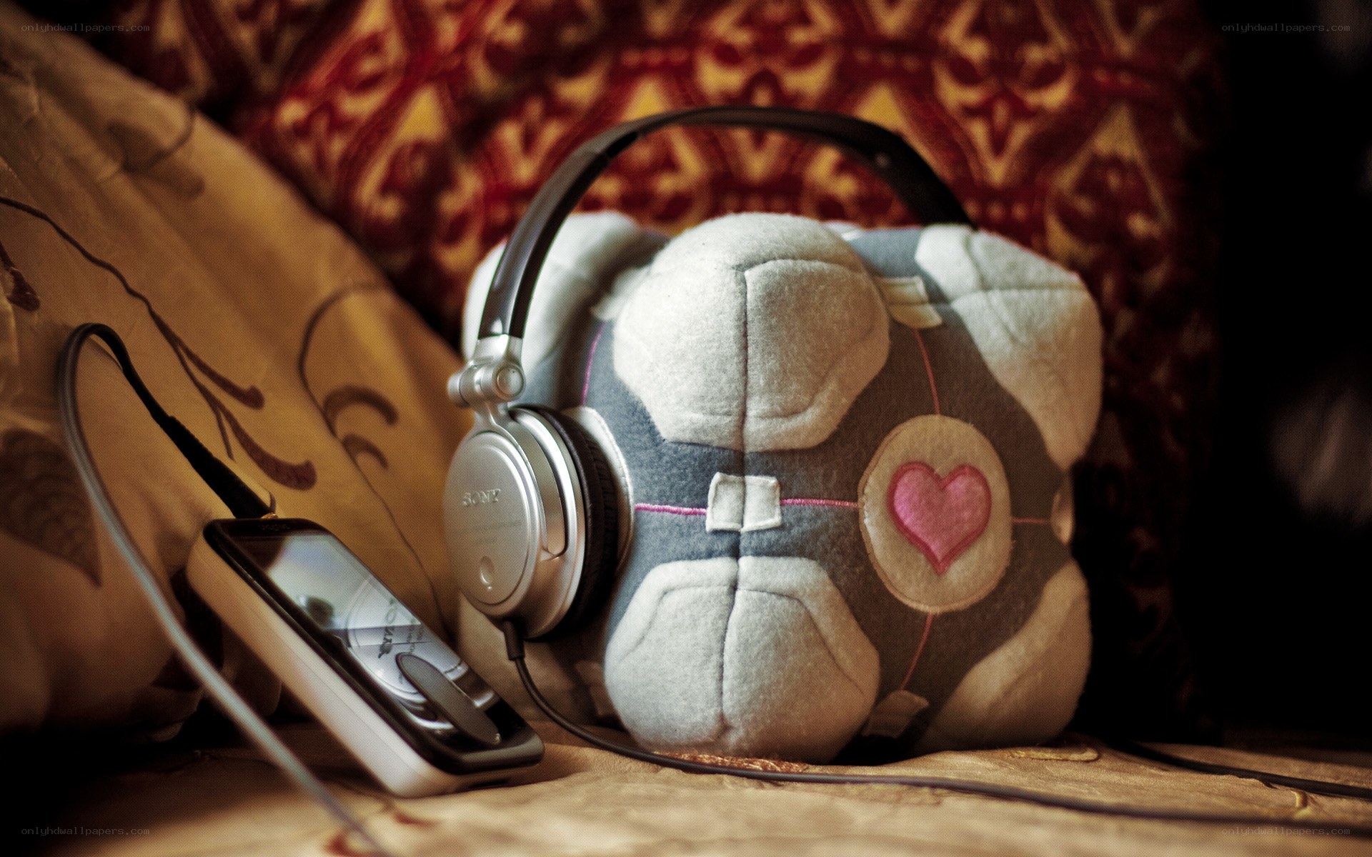 headphones on plush toy