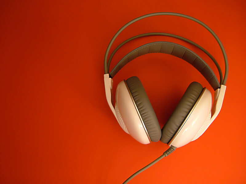 headphones on red background