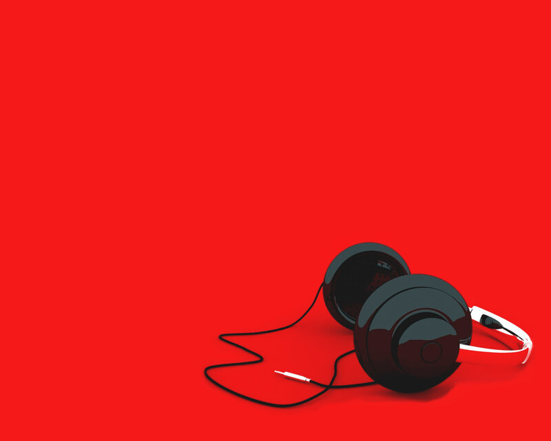 Headphones on red background