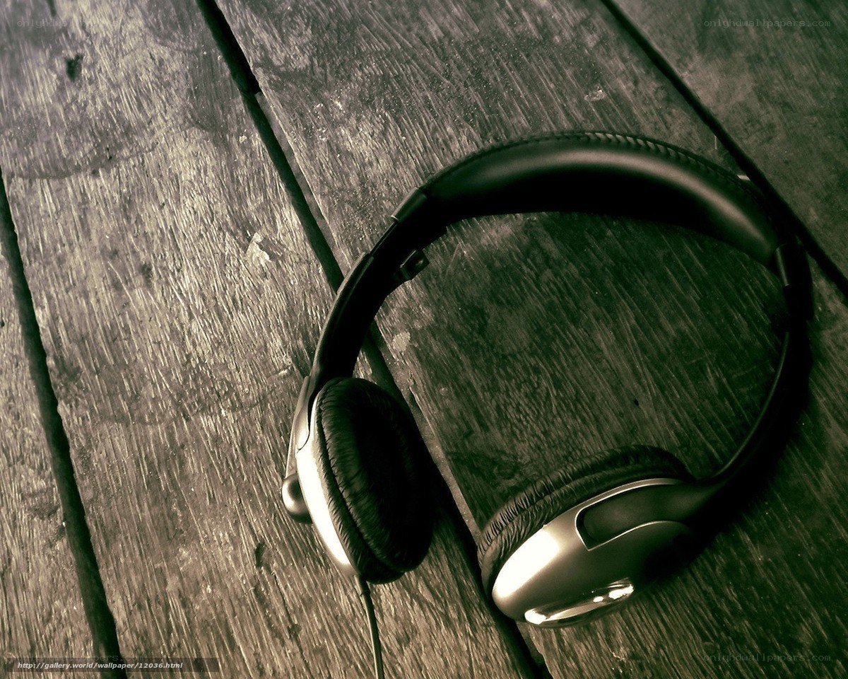 headphones on wooden surface