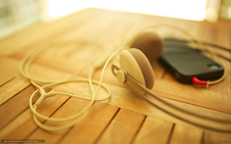 Headphones on wooden table