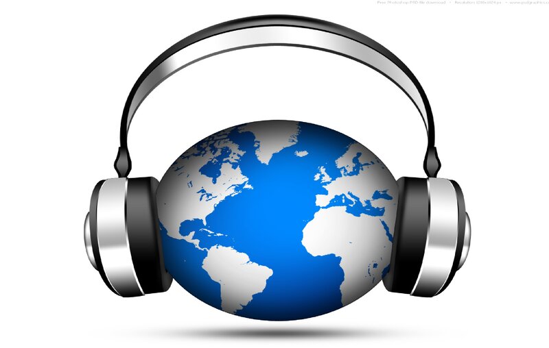 Headphones with Globe — Blue